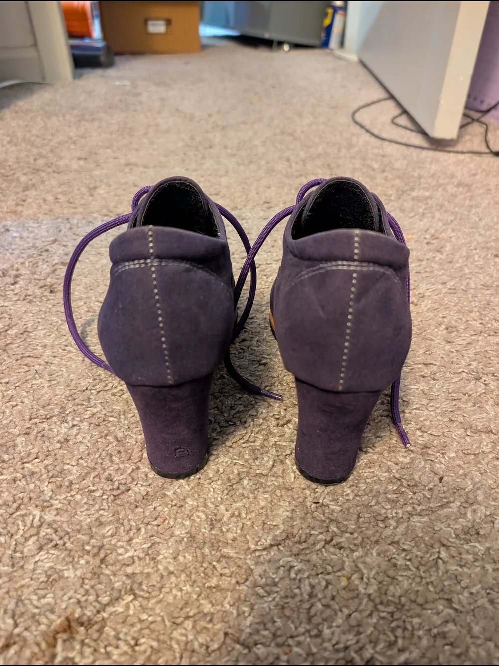Purple Suede Lace-Up Oxfords with Contrasting Sole